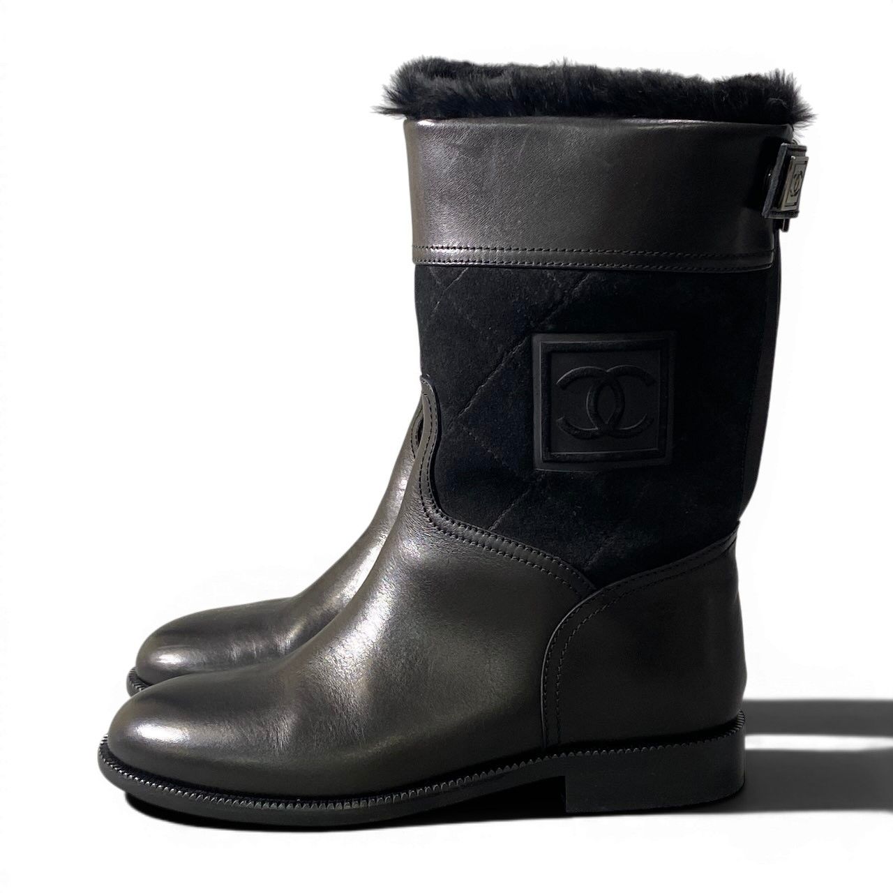 Chanel E8 Sports Back Zip Middle Boots 36.5 CC Logo — view 3