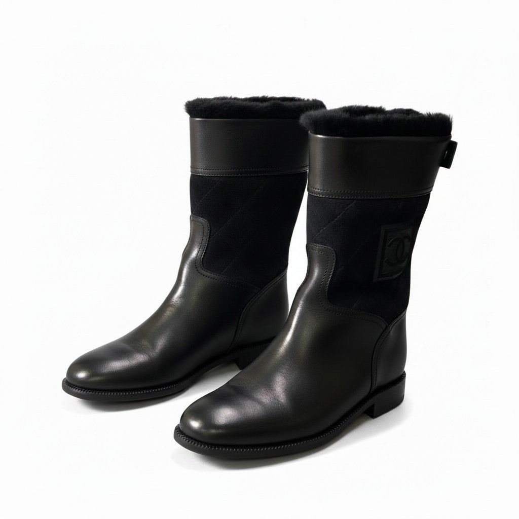 Chanel E8 Sports Back Zip Middle Boots 36.5 CC Logo