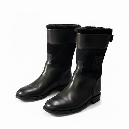 Chanel E8 Sports Back Zip Middle Boots 36.5 CC Logo