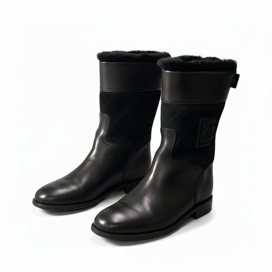 Chanel E8 Sports Back Zip Middle Boots 36.5 CC Logo