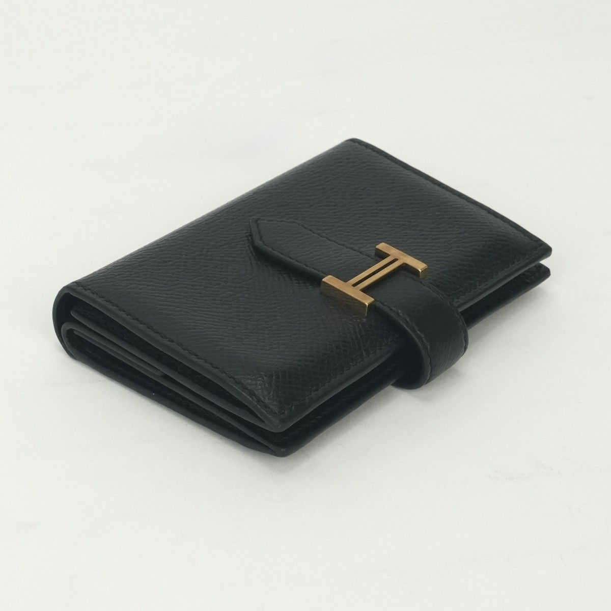 Hermes Bearn Mini Coin Purse Wallet Bifold Mini Epsom Noir Black Gold Veau — view 3