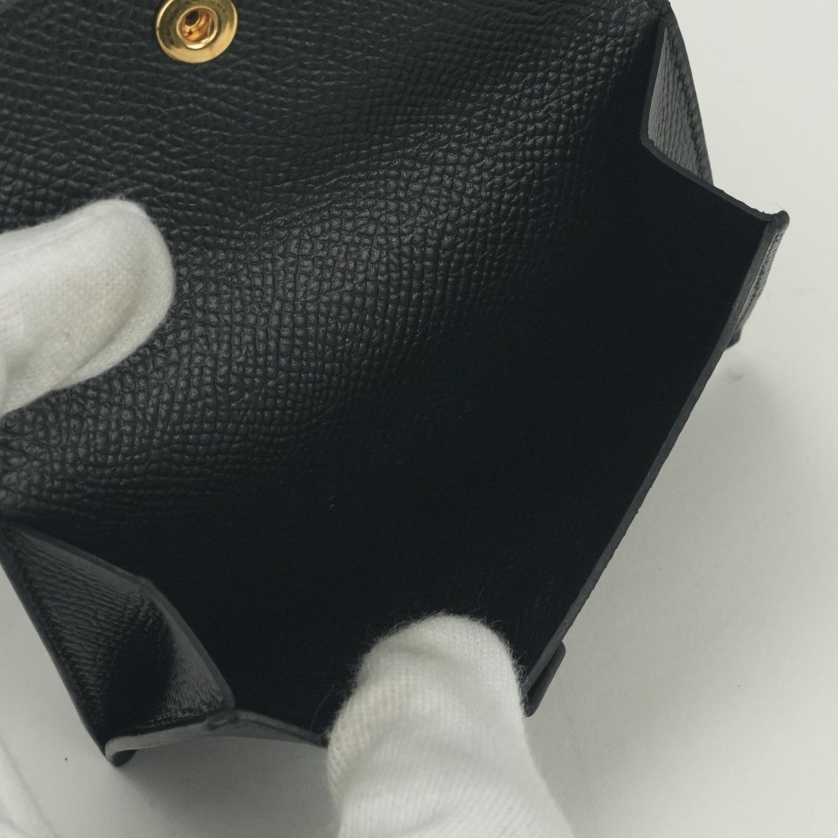 Hermes Bearn Mini Coin Purse Wallet Bifold Mini Epsom Noir Black Gold Veau — view 8