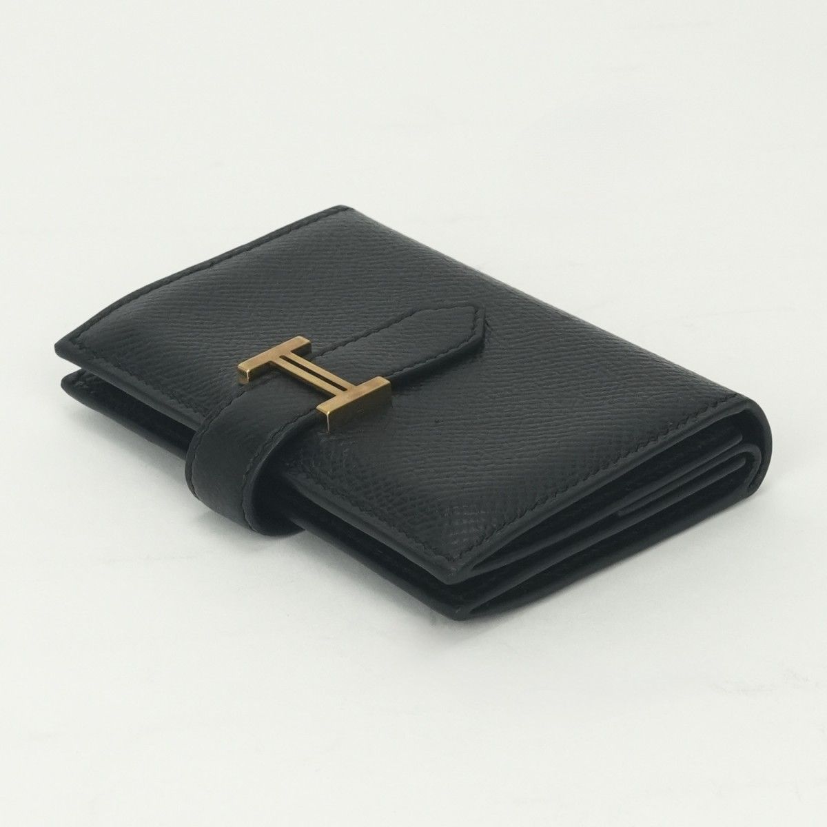 Hermes Bearn Mini Coin Purse Wallet Bifold Mini Epsom Noir Black Gold Veau — view 4