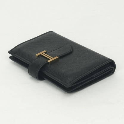 Hermes Bearn Mini Coin Purse Wallet Bifold Mini Epsom Noir Black Gold Veau — view 4