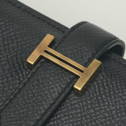 Hermes Bearn Mini Coin Purse Wallet Bifold Mini Epsom Noir Black Gold Veau — view 6