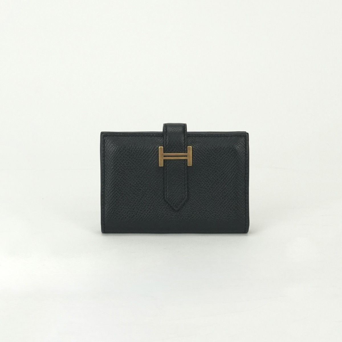 Hermes Bearn Mini Coin Purse Wallet Bifold Mini Epsom Noir Black Gold Veau