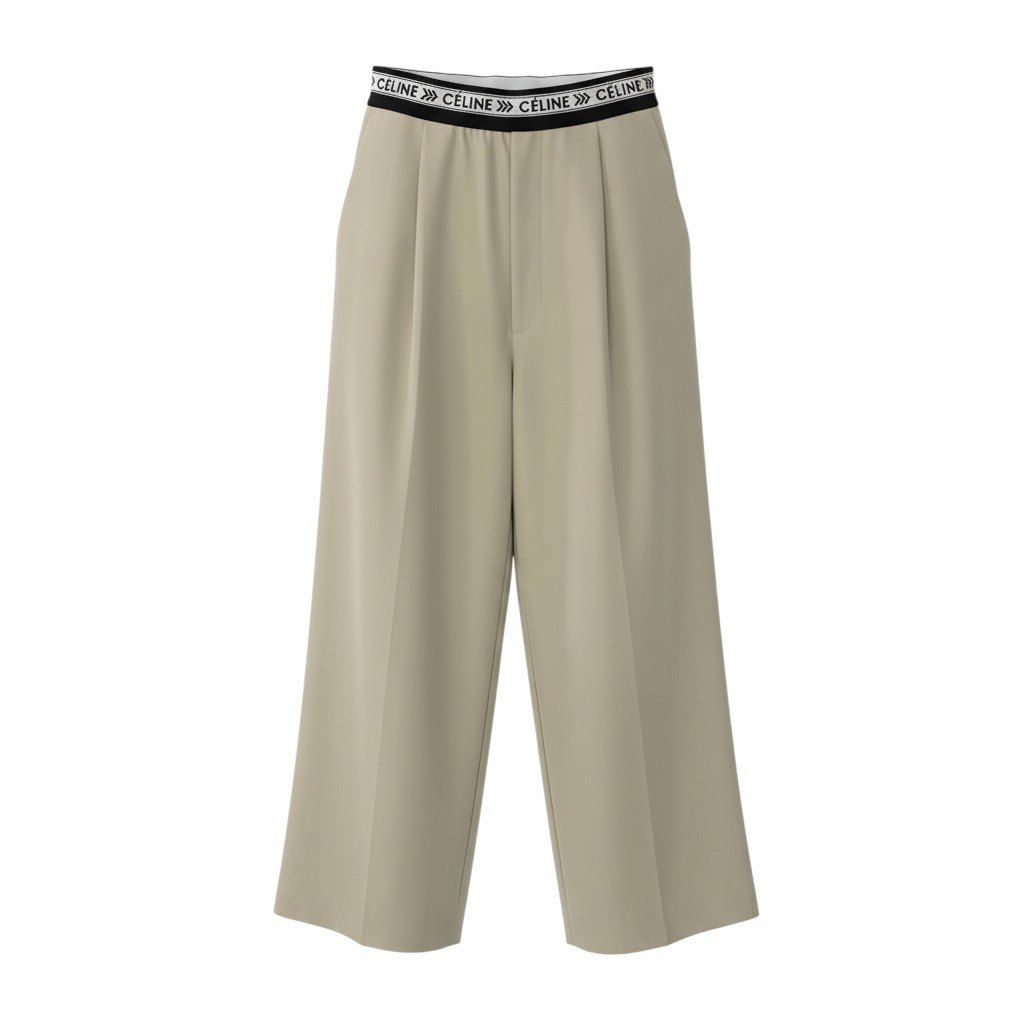 Celine E8 Logo Waist Pants Bottom 36 Beige Cotton