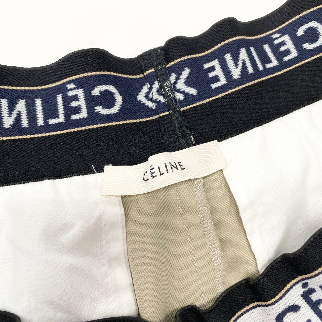 Celine E8 Logo Waist Pants Bottom 36 Beige Cotton — view 9