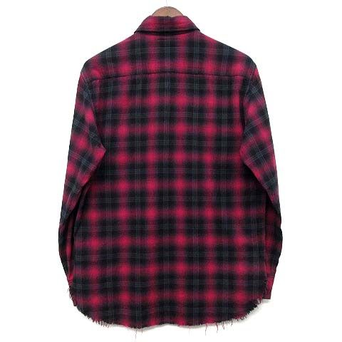 Saint Laurent Paris Hedi Slimane Era Ombre Check Shirt Long Sleeve Cut Off Red — view 2