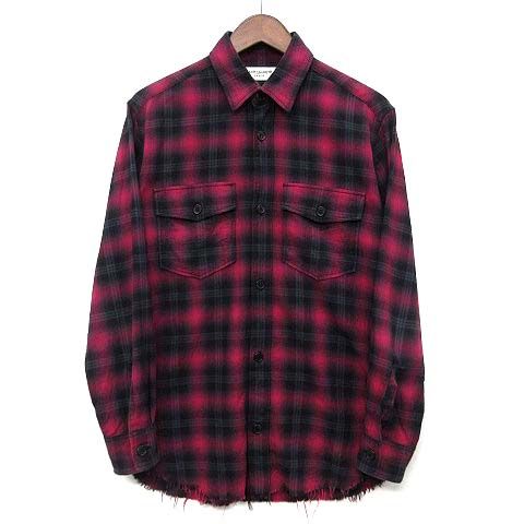 Saint Laurent Paris Hedi Slimane Era Ombre Check Shirt Long Sleeve Cut Off Red