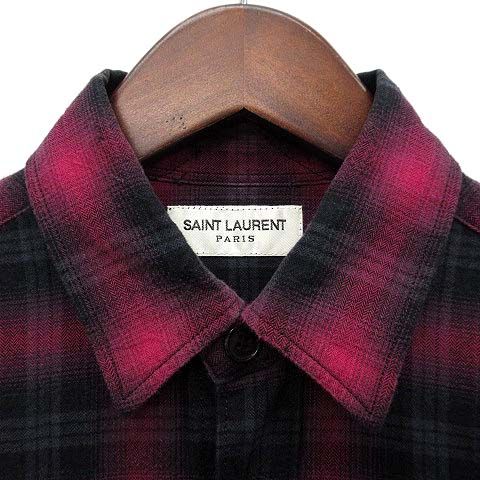 Saint Laurent Paris Hedi Slimane Era Ombre Check Shirt Long Sleeve Cut Off Red — view 3