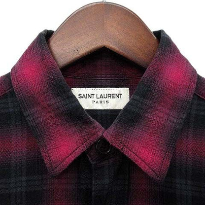 Saint Laurent Paris Hedi Slimane Era Ombre Check Shirt Long Sleeve Cut Off Red — view 3