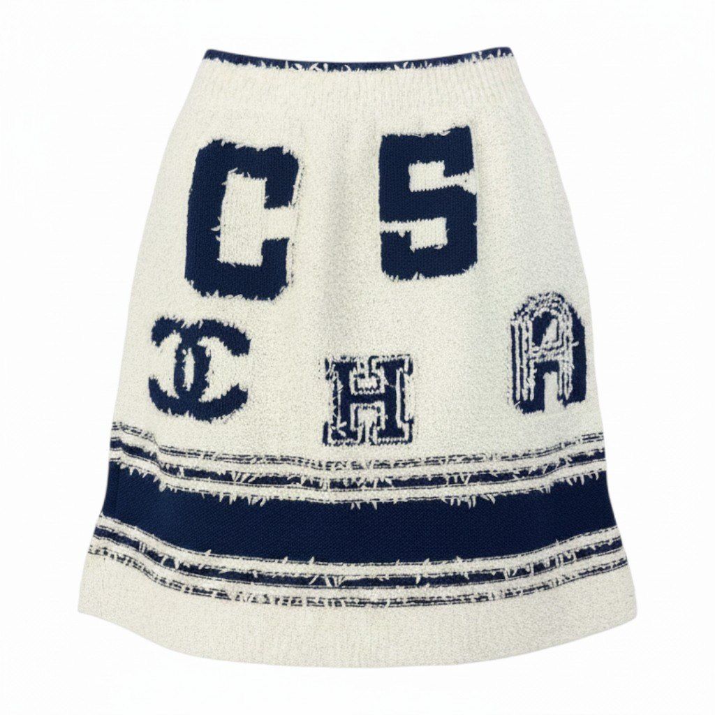 Chanel E8 Cruise Line Mini Skirt CC Logo 36 White Blue