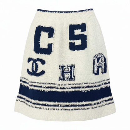 Chanel E8 Cruise Line Mini Skirt CC Logo 36 White Blue