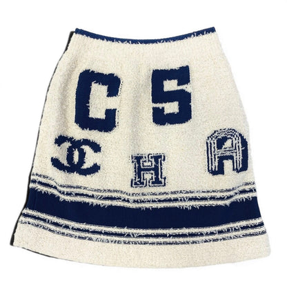 Chanel E8 Cruise Line Mini Skirt CC Logo 36 White Blue — view 2