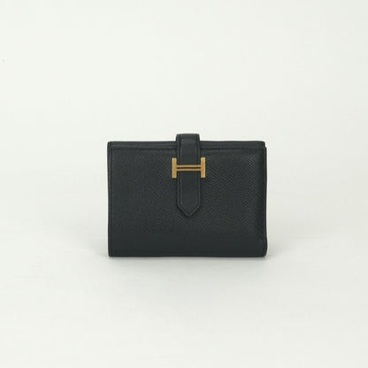 Hermes Bearn Combination Wallet Trifold Mini Epsom Noir Black Gold Veau
