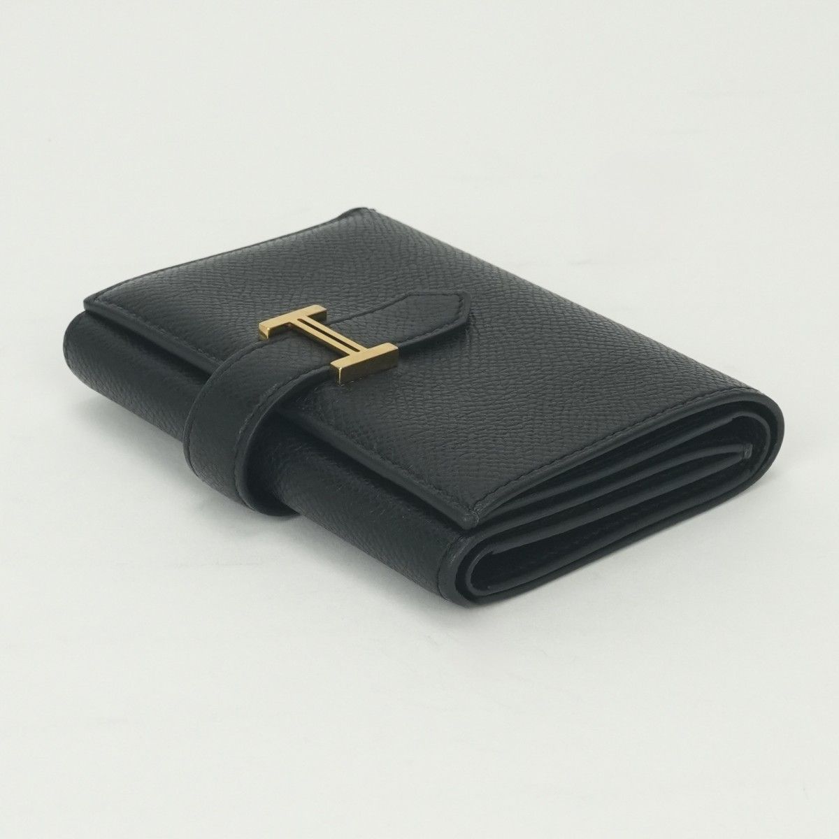 Hermes Bearn Combination Wallet Trifold Mini Epsom Noir Black Gold Veau — view 4