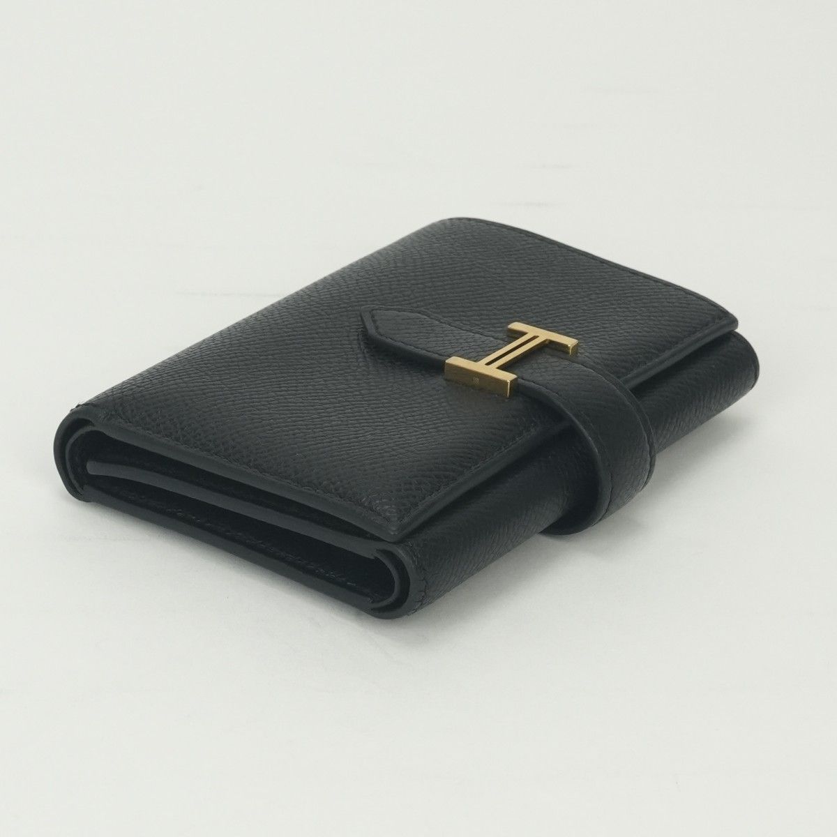 Hermes Bearn Combination Wallet Trifold Mini Epsom Noir Black Gold Veau — view 3