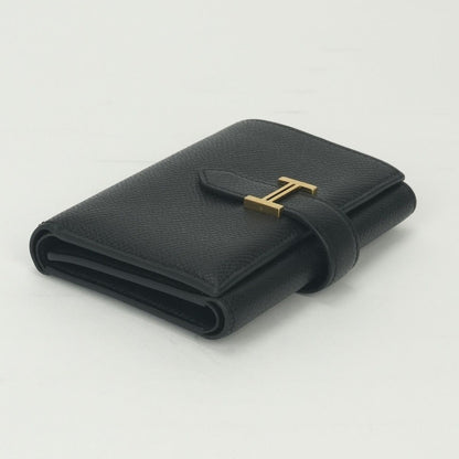 Hermes Bearn Combination Wallet Trifold Mini Epsom Noir Black Gold Veau — view 3