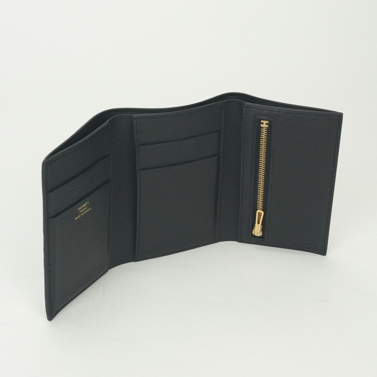 Hermes Bearn Combination Wallet Trifold Mini Epsom Noir Black Gold Veau — view 5