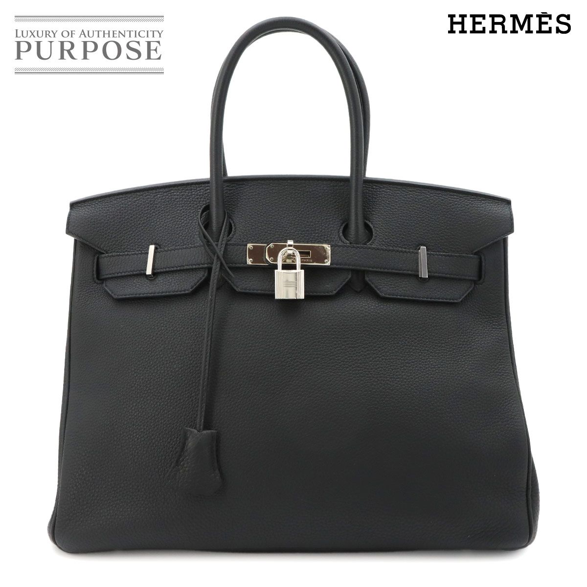 Hermes Birkin 35 Togo Black Hand Bag Silver