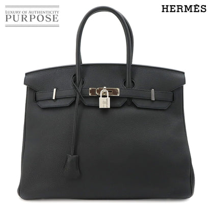 Hermes Birkin 35 Togo Black Hand Bag Silver