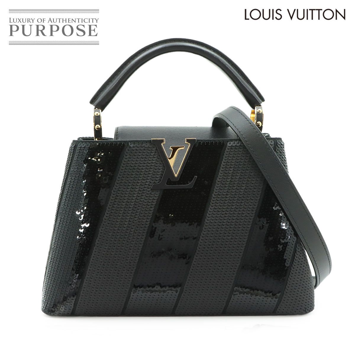 Louis Vuitton Capucines BB 2-Way Bag Sequin Leather Black