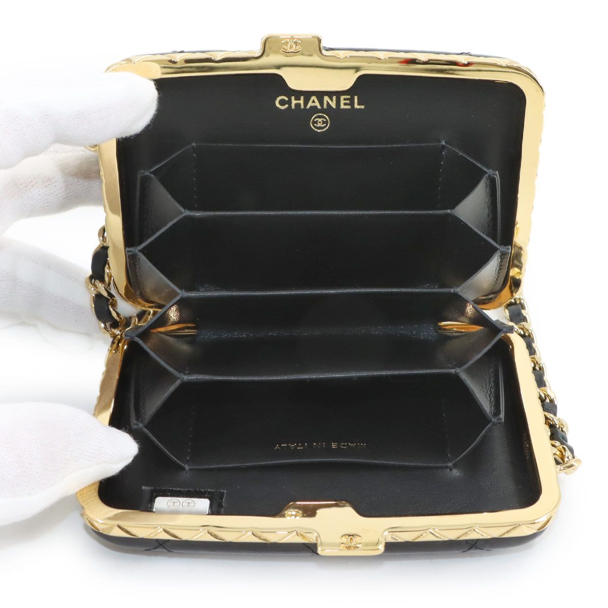 Chanel Quilted Chain Shoulder Card Case Business Holder Patent Leather Black — view 8