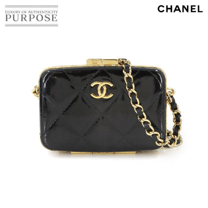 Chanel Quilted Chain Shoulder Card Case Business Holder Patent Leather Black