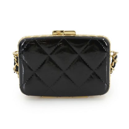 Chanel Quilted Chain Shoulder Card Case Business Holder Patent Leather Black — view 3