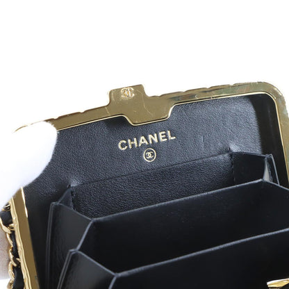 Chanel Quilted Chain Shoulder Card Case Business Holder Patent Leather Black — view 9