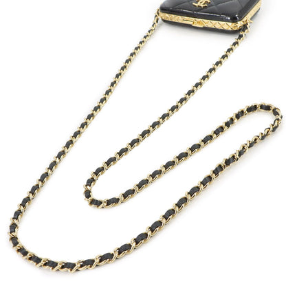 Chanel Quilted Chain Shoulder Card Case Business Holder Patent Leather Black — view 7