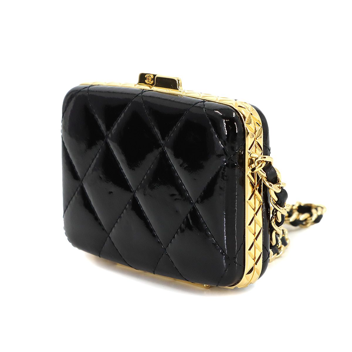 Chanel Quilted Chain Shoulder Card Case Business Holder Patent Leather Black — view 4