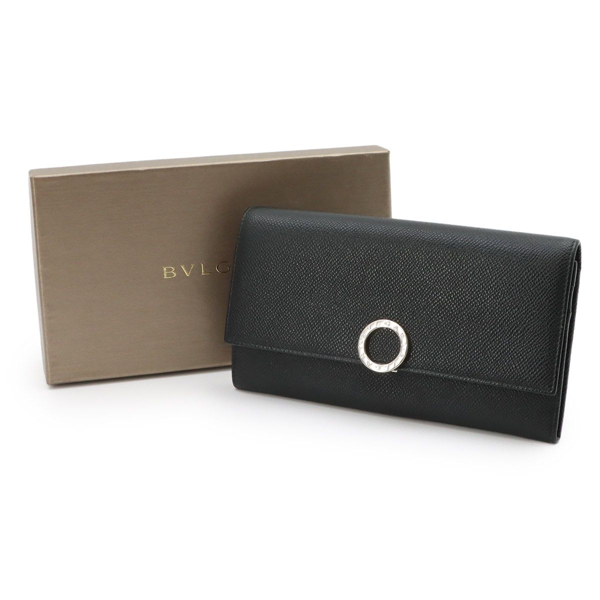 Bvlgari Logo Clip Bifold Wallet Leather Black Silver — view 2