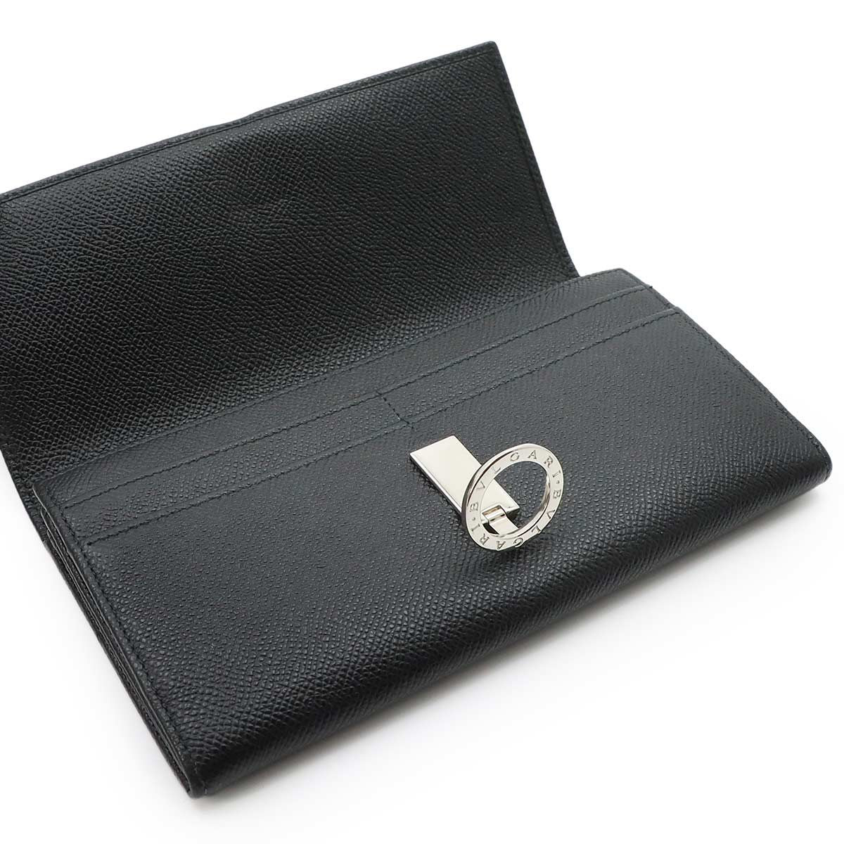 Bvlgari Logo Clip Bifold Wallet Leather Black Silver — view 6