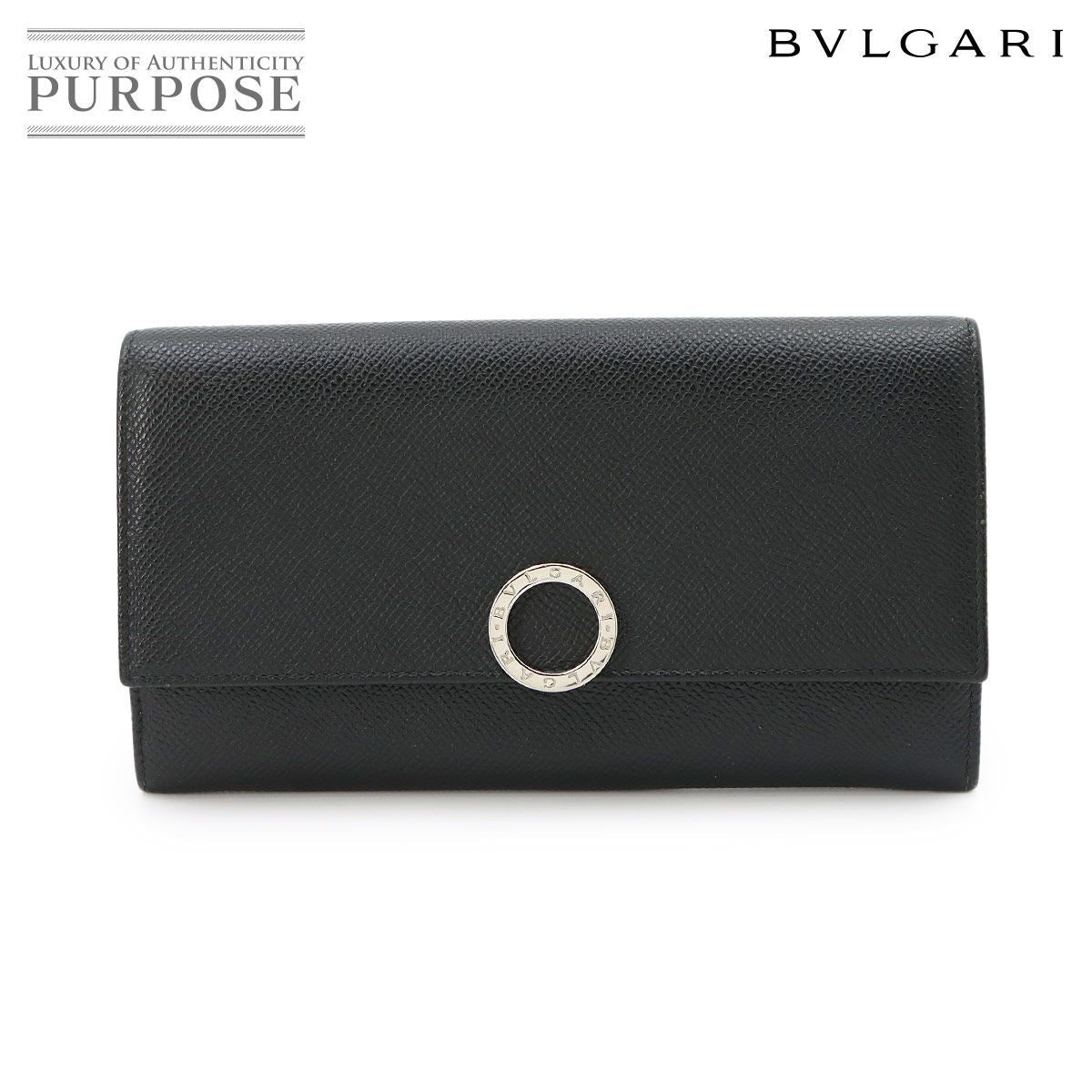 Bvlgari Logo Clip Bifold Wallet Leather Black Silver