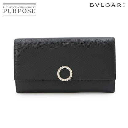 Bvlgari Logo Clip Bifold Wallet Leather Black Silver