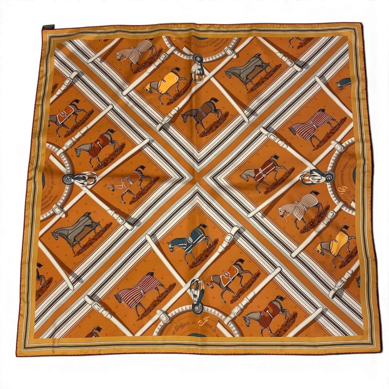 Hermes E8 Carre 90 Double Face Horsewear Orange Silk Scarf