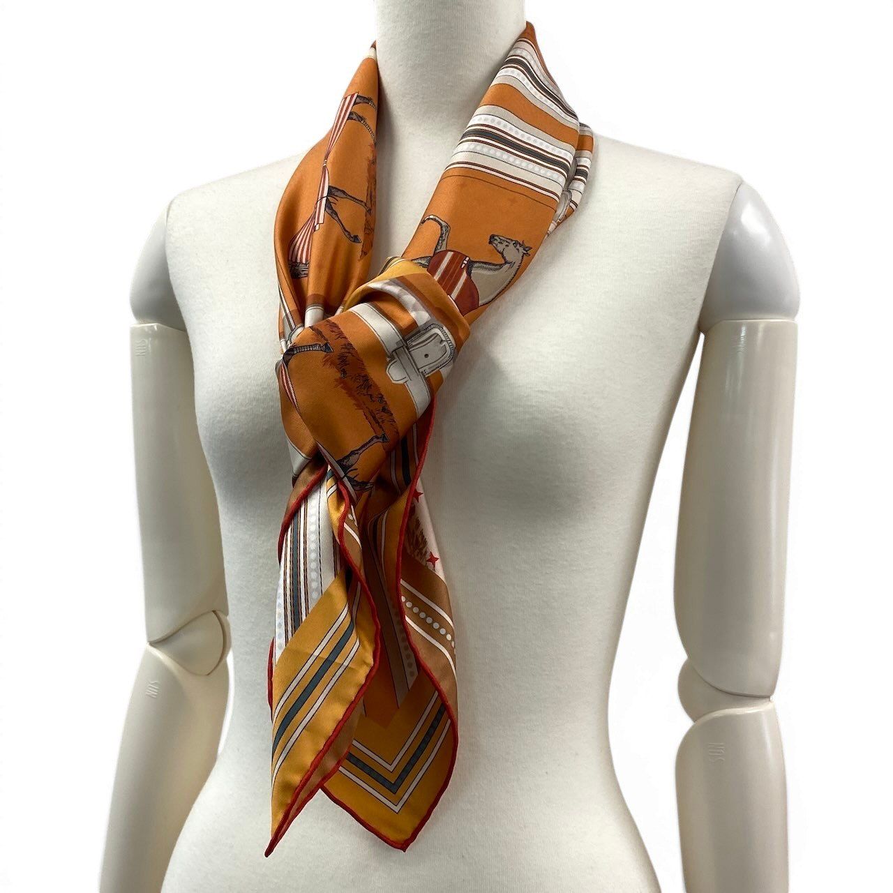 Hermes E8 Carre 90 Double Face Horsewear Orange Silk Scarf — view 3