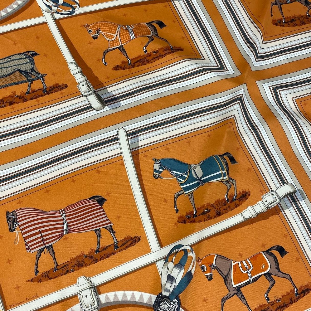 Hermes E8 Carre 90 Double Face Horsewear Orange Silk Scarf — view 4