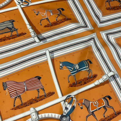 Hermes E8 Carre 90 Double Face Horsewear Orange Silk Scarf — view 4