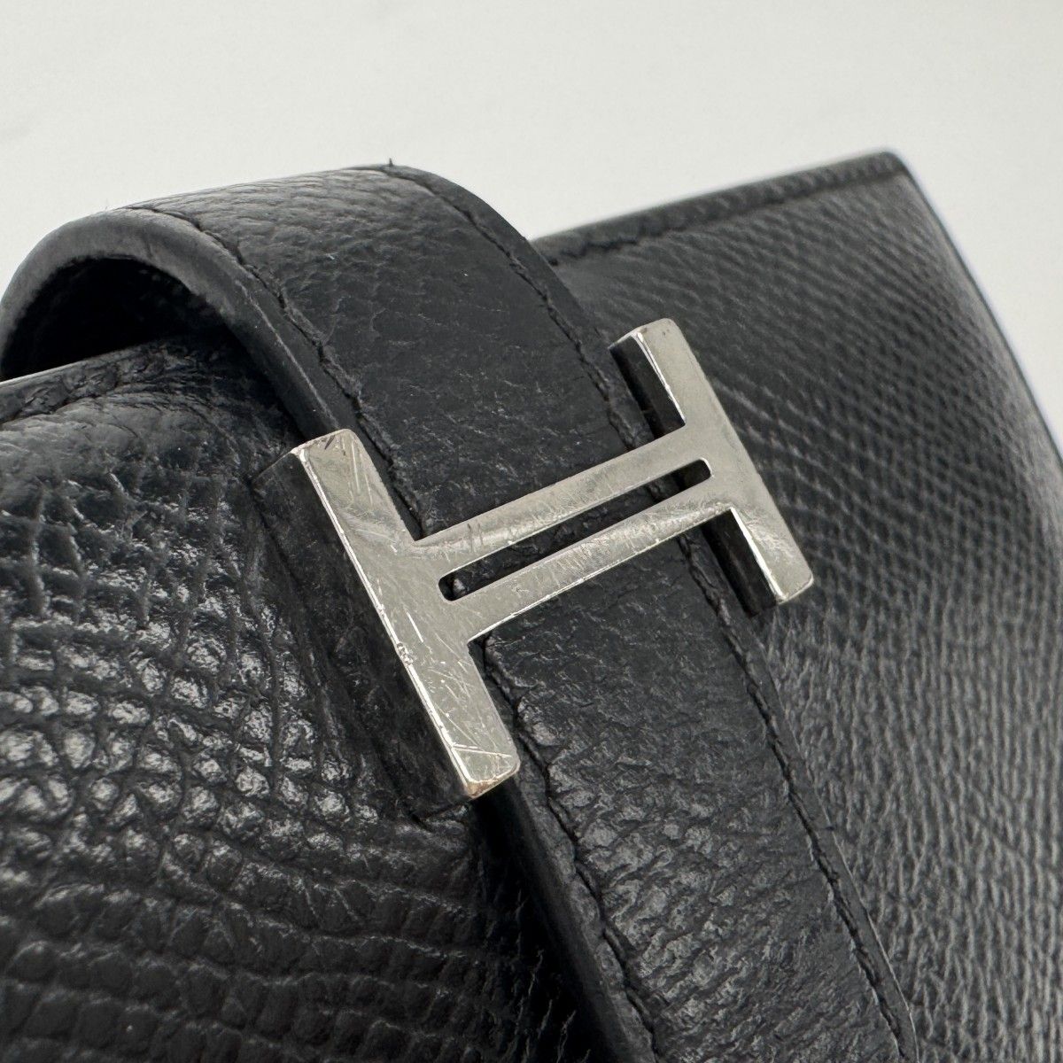 Hermes Bearn Compact Wallet Bifold Mini Epsom Noir Black Silver Veau — view 7
