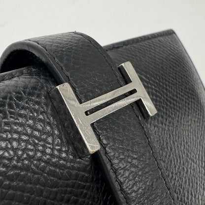 Hermes Bearn Compact Wallet Bifold Mini Epsom Noir Black Silver Veau — view 7