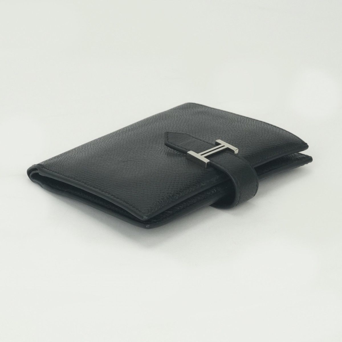 Hermes Bearn Compact Wallet Bifold Mini Epsom Noir Black Silver Veau — view 3