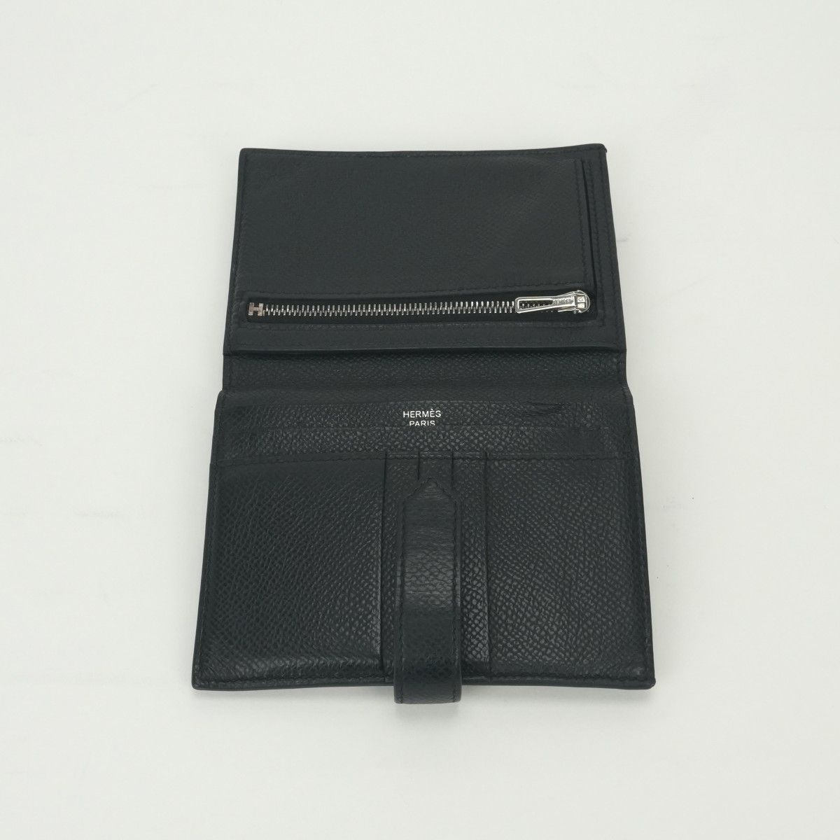 Hermes Bearn Compact Wallet Bifold Mini Epsom Noir Black Silver Veau — view 5