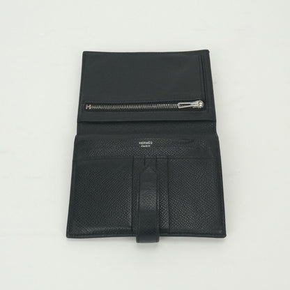Hermes Bearn Compact Wallet Bifold Mini Epsom Noir Black Silver Veau — view 5