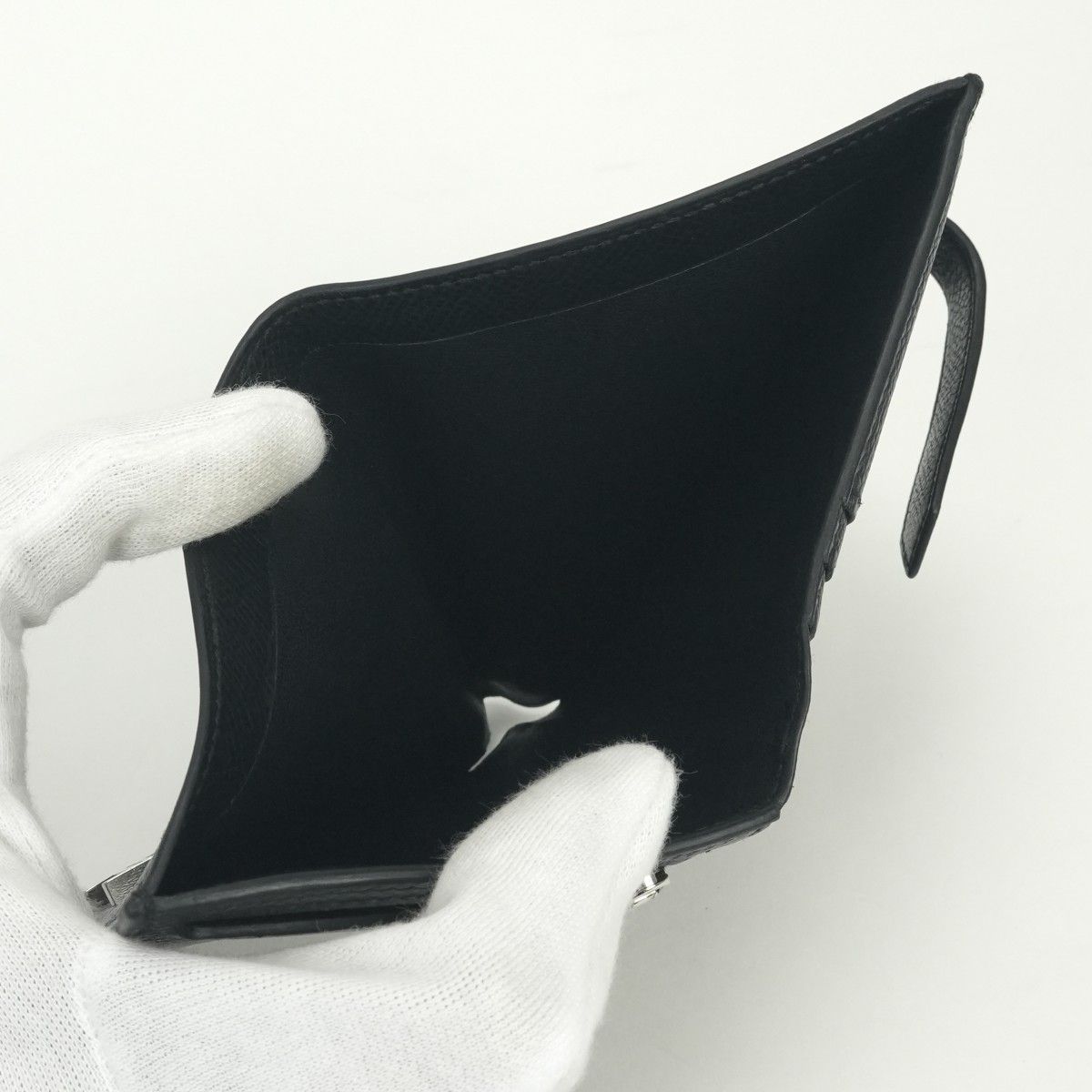 Hermes Bearn Compact Wallet Bifold Mini Epsom Noir Black Silver Veau — view 8