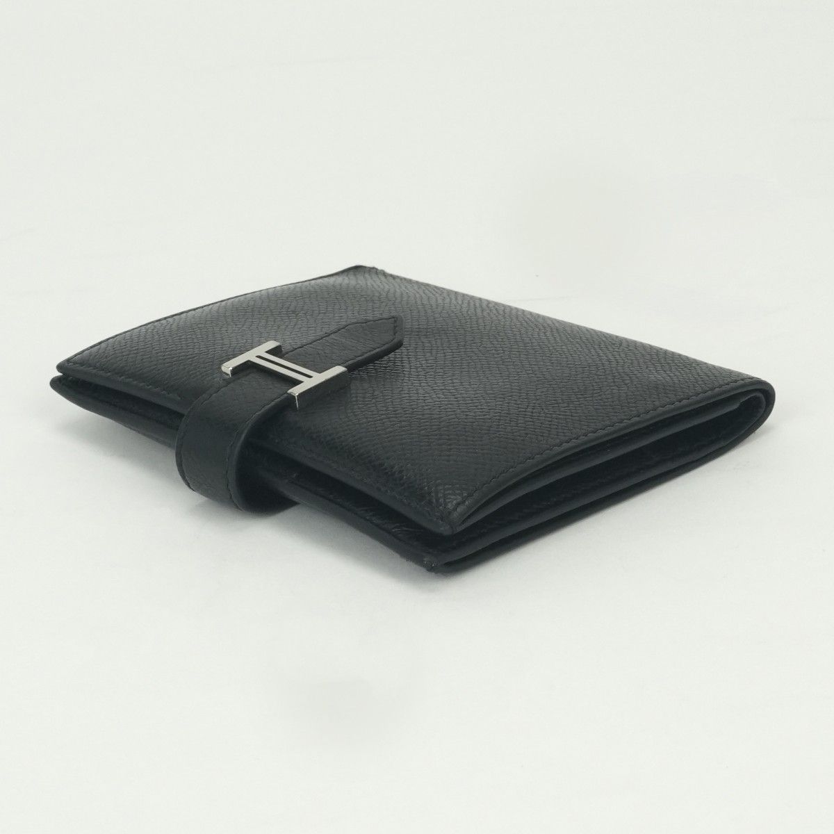 Hermes Bearn Compact Wallet Bifold Mini Epsom Noir Black Silver Veau — view 4