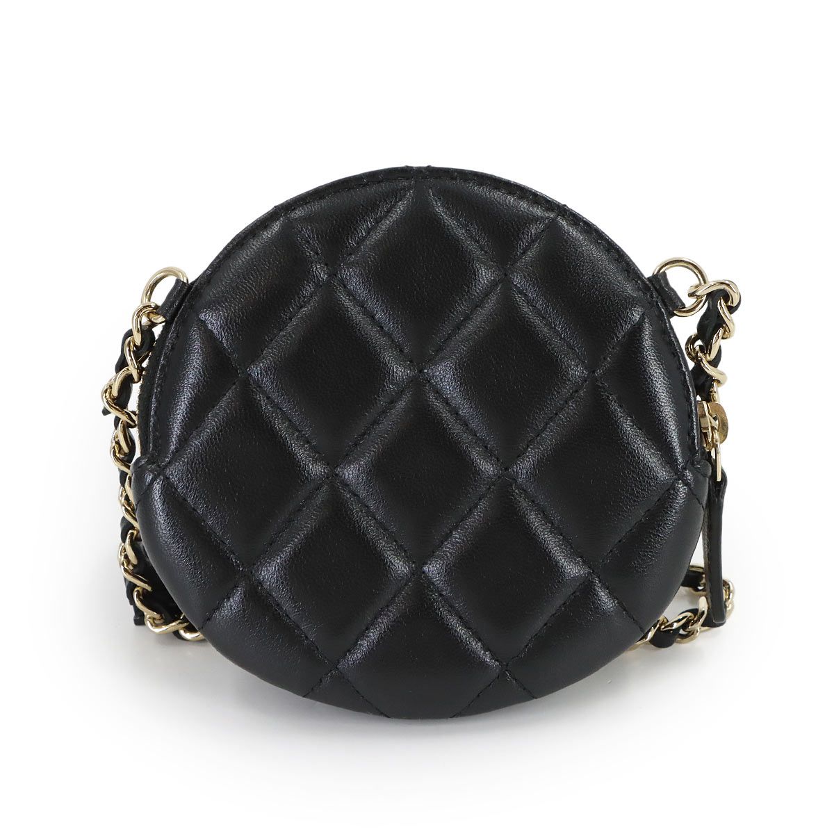 Chanel Quilted Camellia Chain Clutch Coin Purse Lambskin Black — view 2