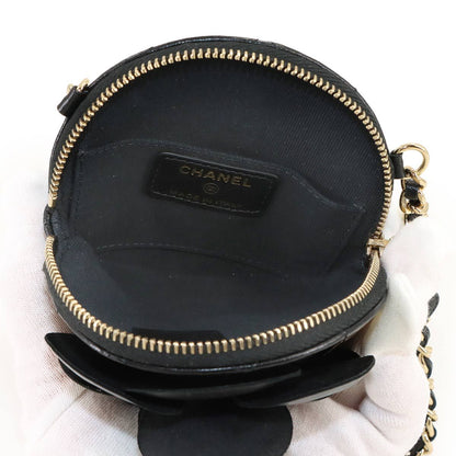 Chanel Quilted Camellia Chain Clutch Coin Purse Lambskin Black — view 6